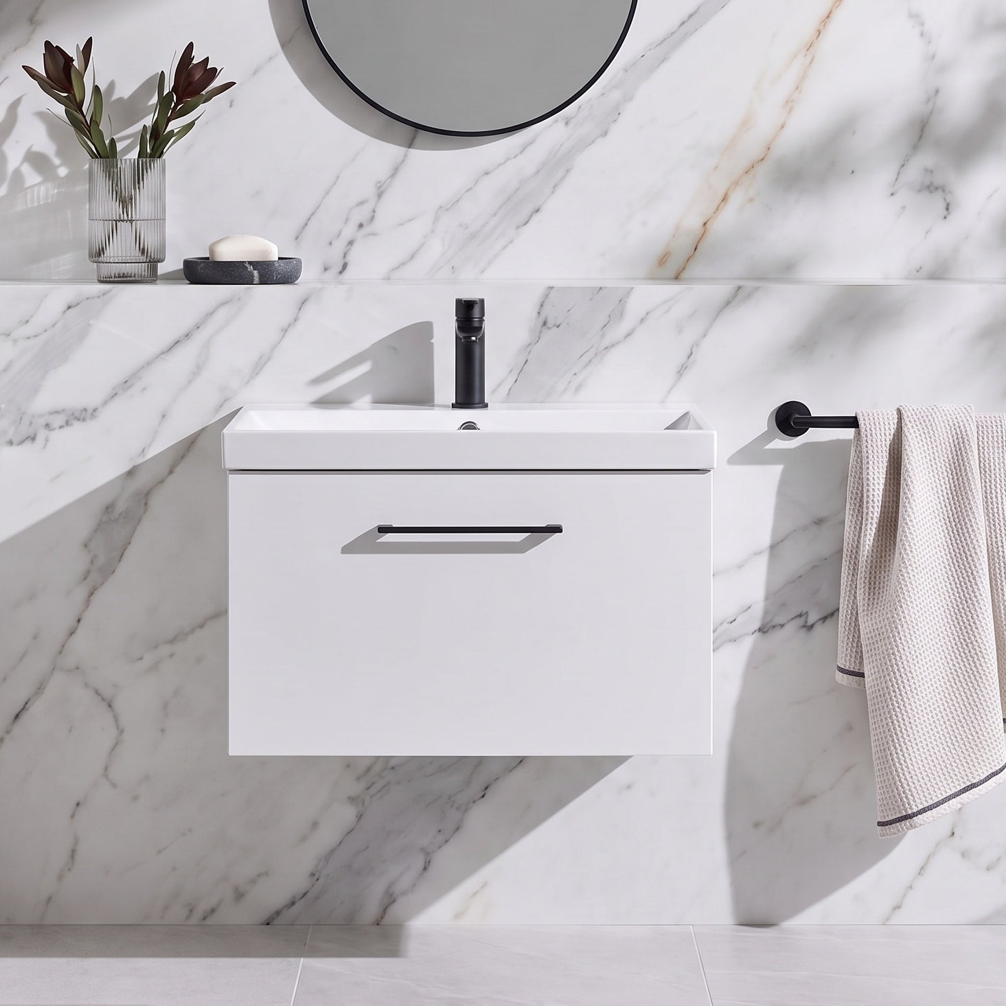Fairford Aspri Gloss White 600mm 1 Drawer Wall Hung Vanity Unit