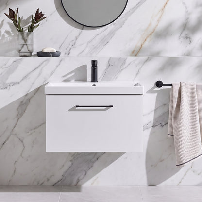 Fairford Aspri Gloss White 600mm 1 Drawer Wall Hung Vanity Unit