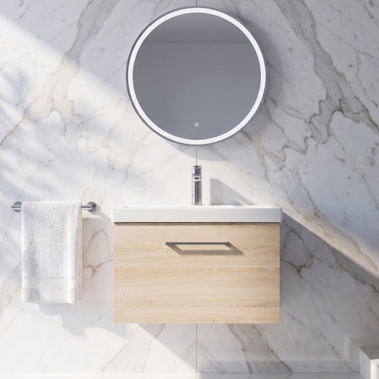 Fairford Aspri Bleached Oak 600mm 1 Drawer Wall Hung Vanity Unit