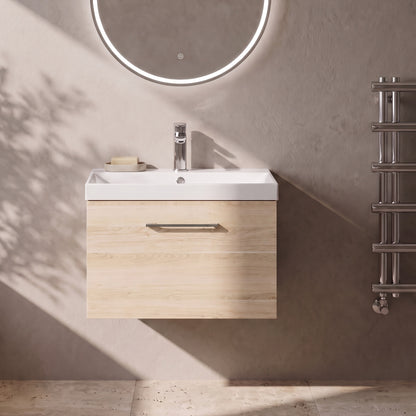 Fairford Aspri Bleached Oak 600mm 1 Drawer Wall Hung Vanity Unit