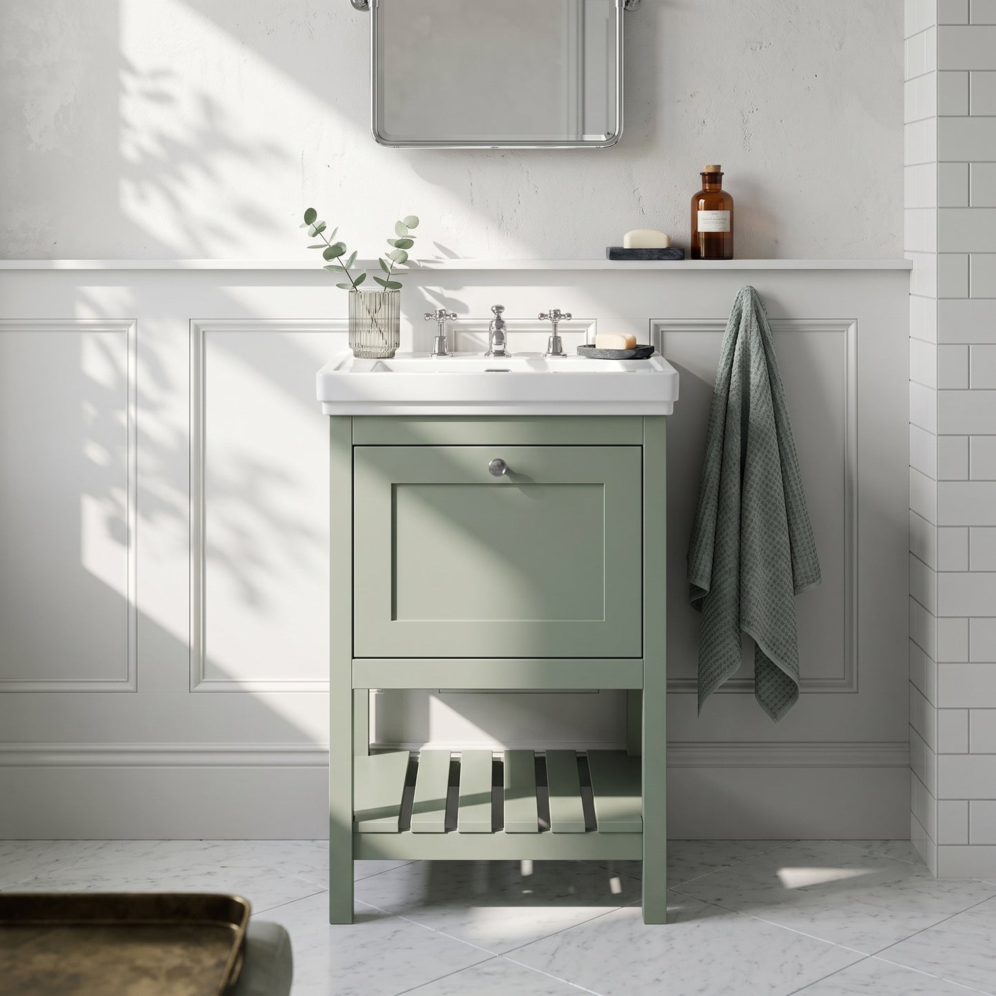 Fairford Juliette 500mm Fern Green 3 Tap Hole Floorstanding Vanity Unit
