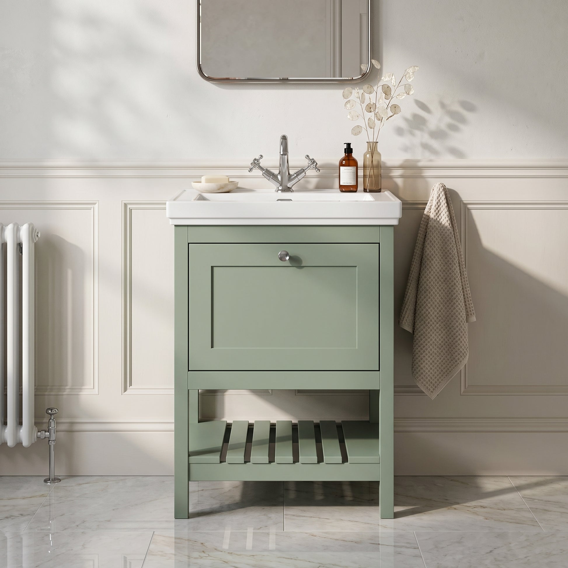 Fairford Juliette 600mm Fern Green 1 Tap Hole Floorstanding Vanity Unit