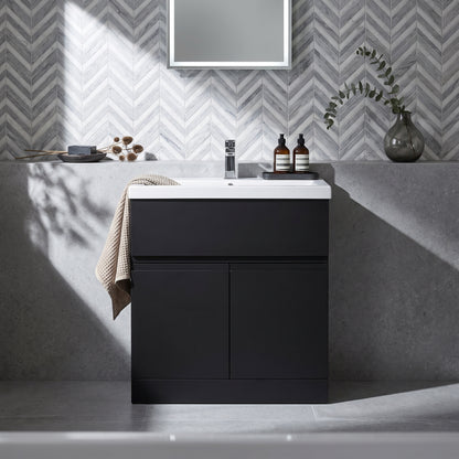 Fairford Finesse Soft Black 800mm 2 Door Floorstanding Vanity Unit with Top Drawer