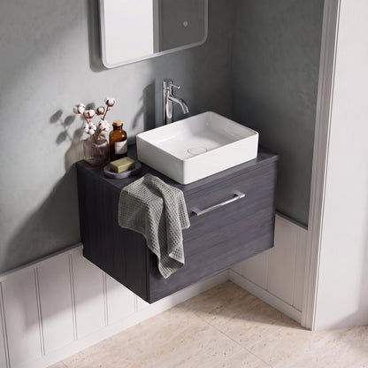 Fairford Aspri 600mm Charcoal Black Wall Hung Vanity Unit, MDF Charcoal Black Worktop