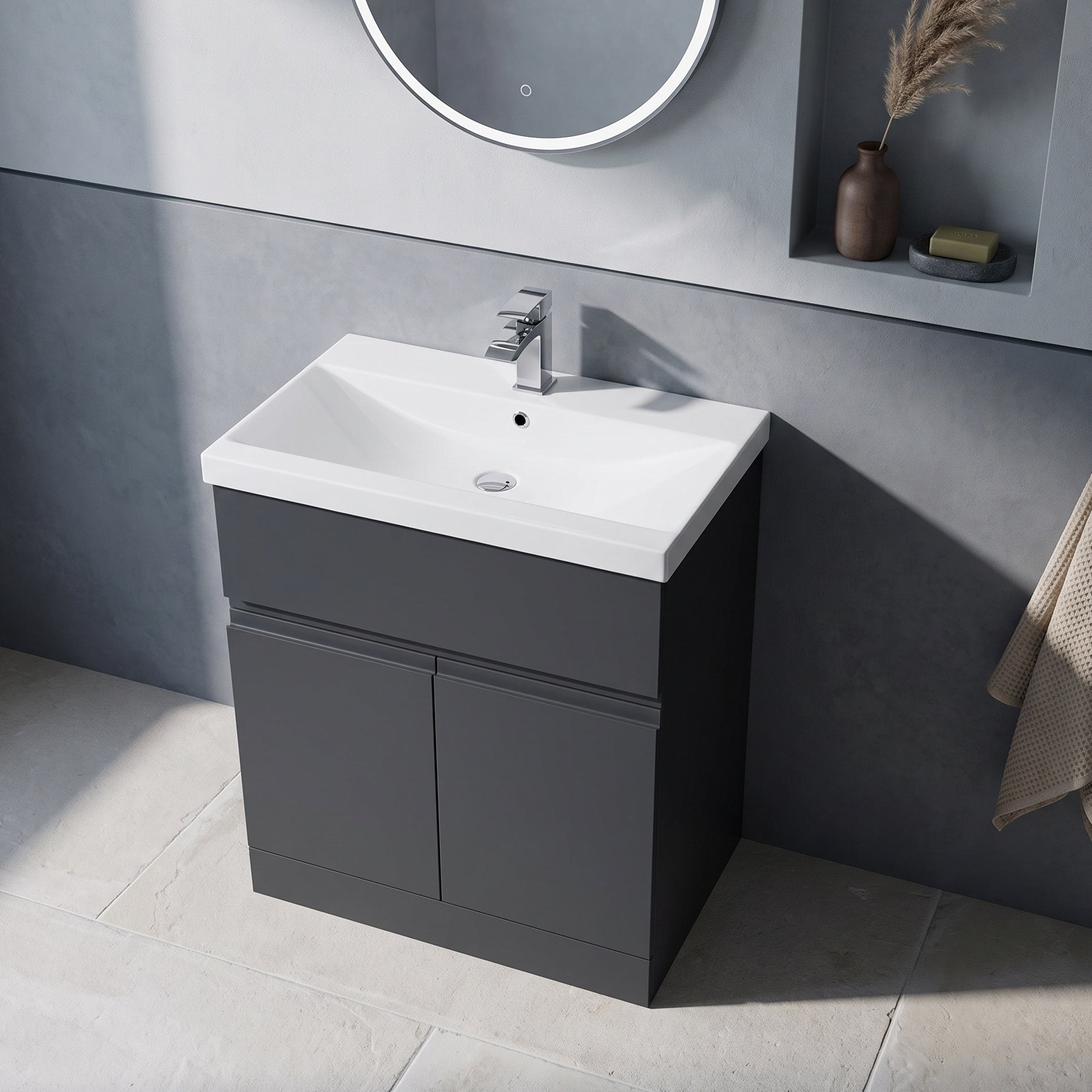 Fairford Finesse Soft Black 800mm 2 Door Floorstanding Vanity Unit with Top Drawer