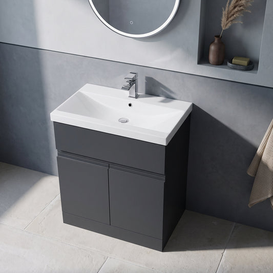 Fairford Finesse Soft Black 800mm 2 Door Floorstanding Vanity Unit with Top Drawer