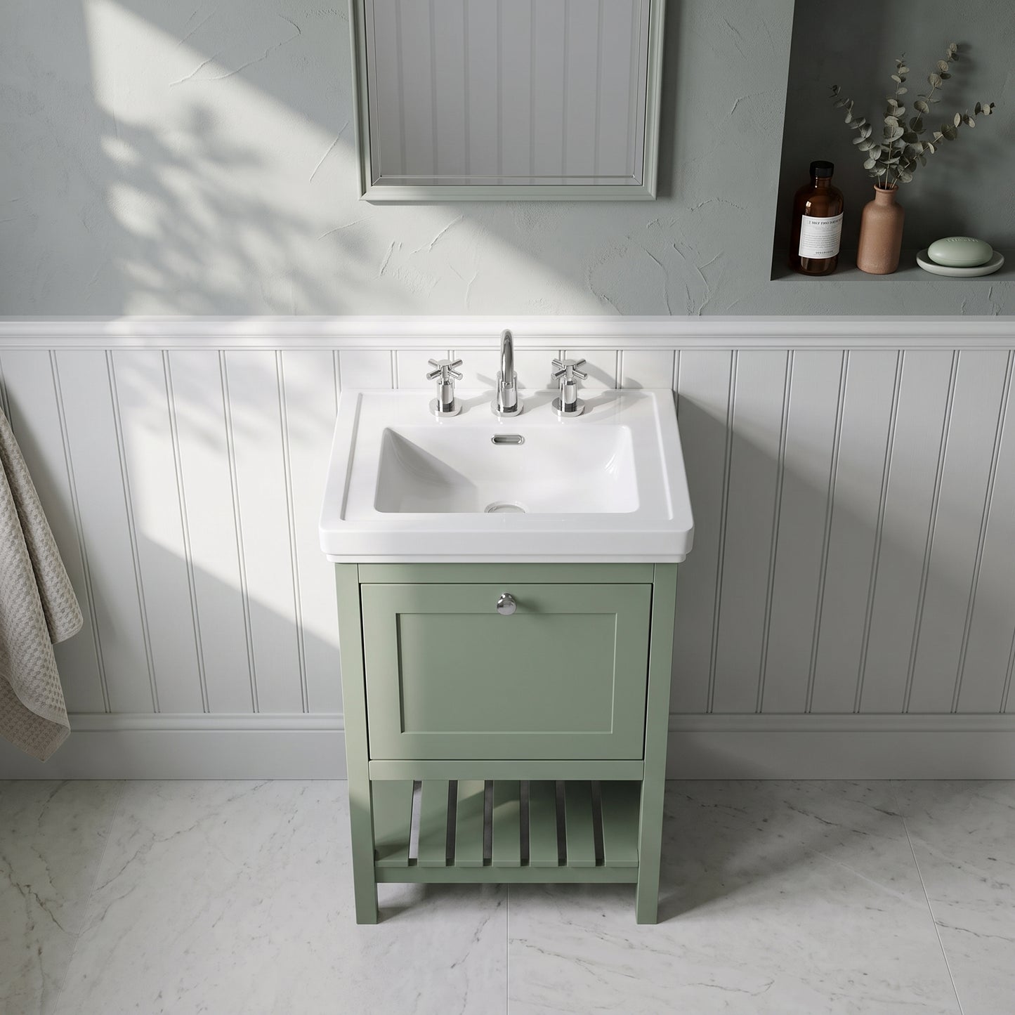 Fairford Juliette 500mm Fern Green 3 Tap Hole Floorstanding Vanity Unit