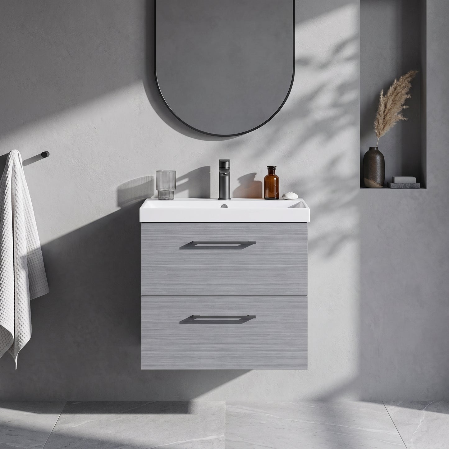Fairford Aspri 600mm Anthracite 2-Drawer Wall Hung Vanity Unit