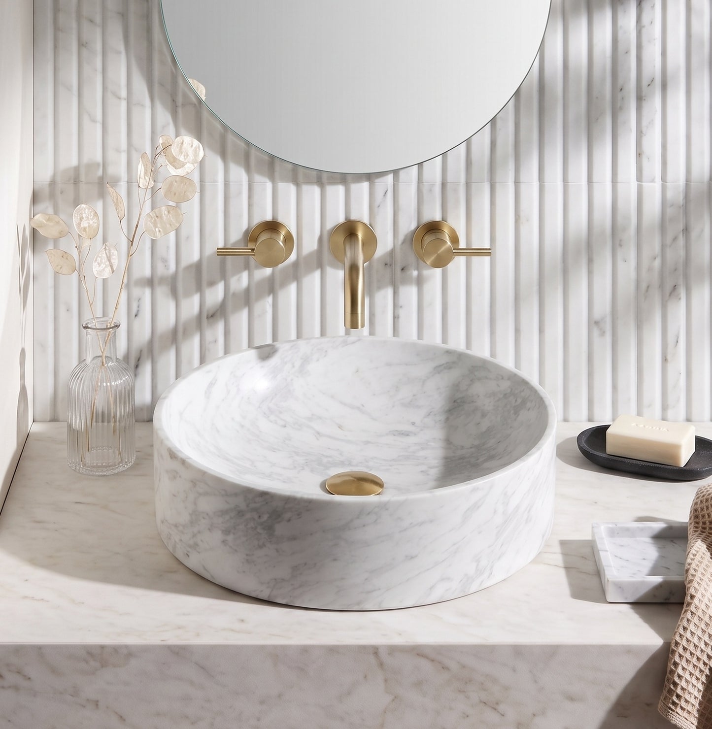 350 x 350mm Carrara Marble Round Vessel