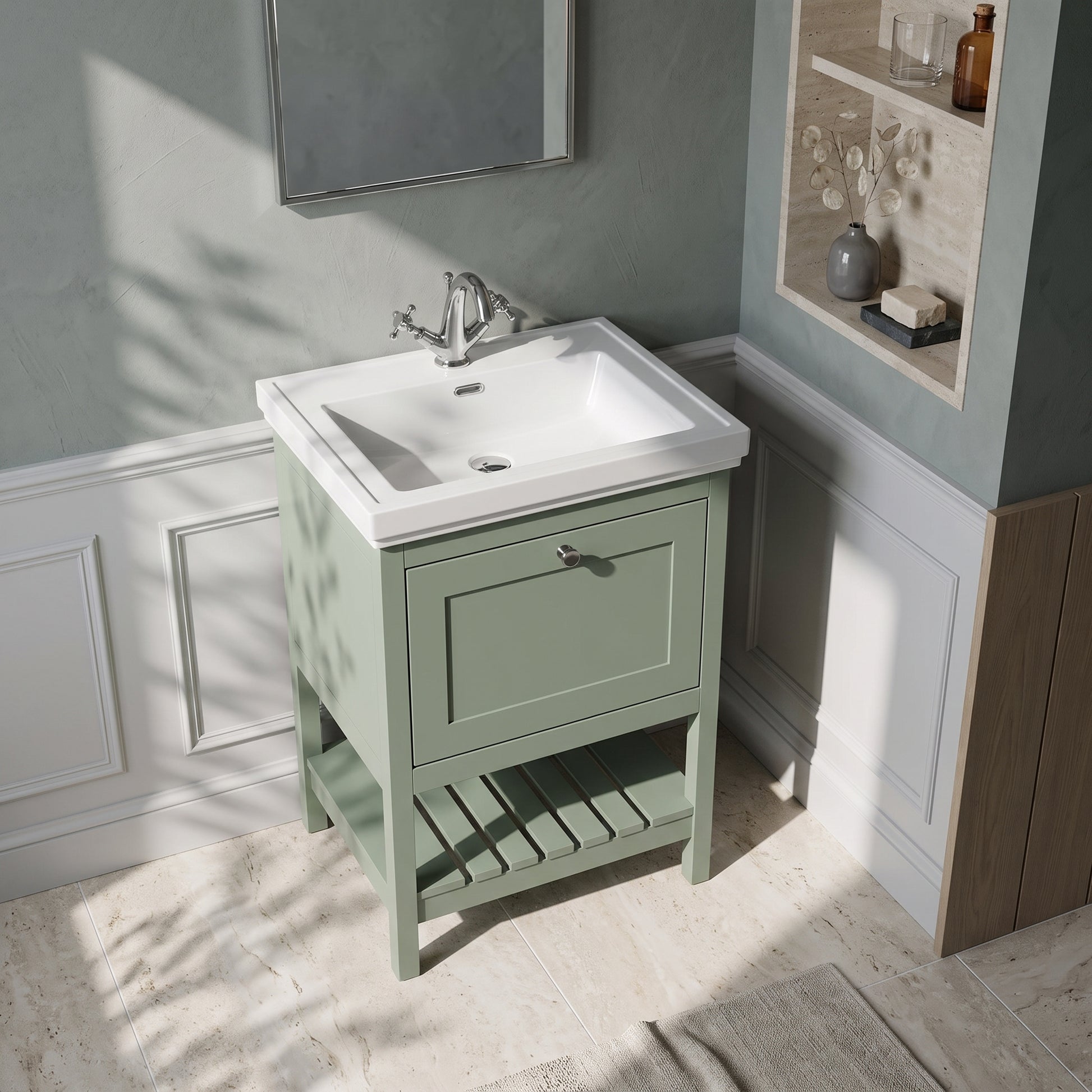 Fairford Juliette 600mm Fern Green 1 Tap Hole Floorstanding Vanity Unit