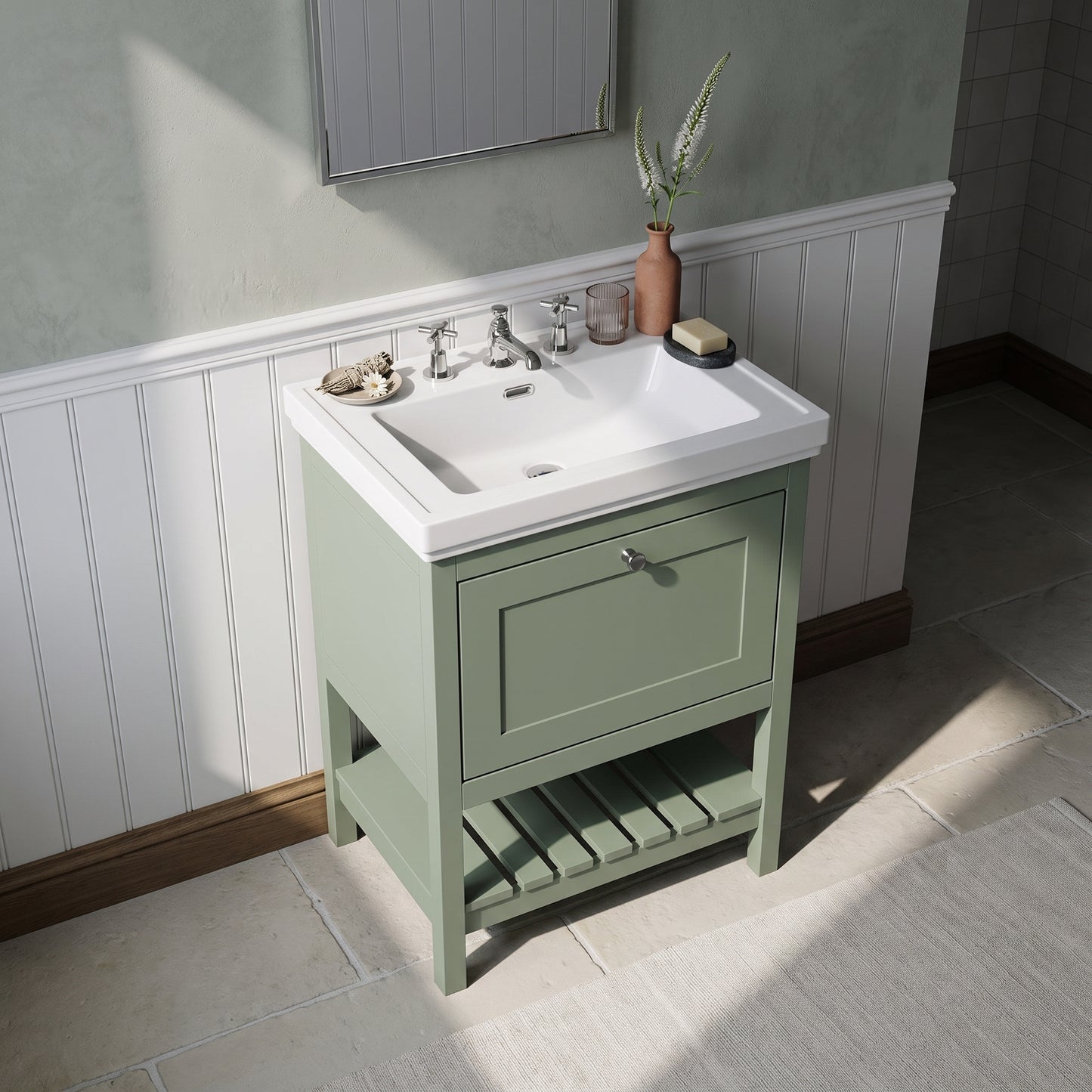 Fairford Juliette 600mm Fern Green 3 Tap Hole Floorstanding Vanity Unit