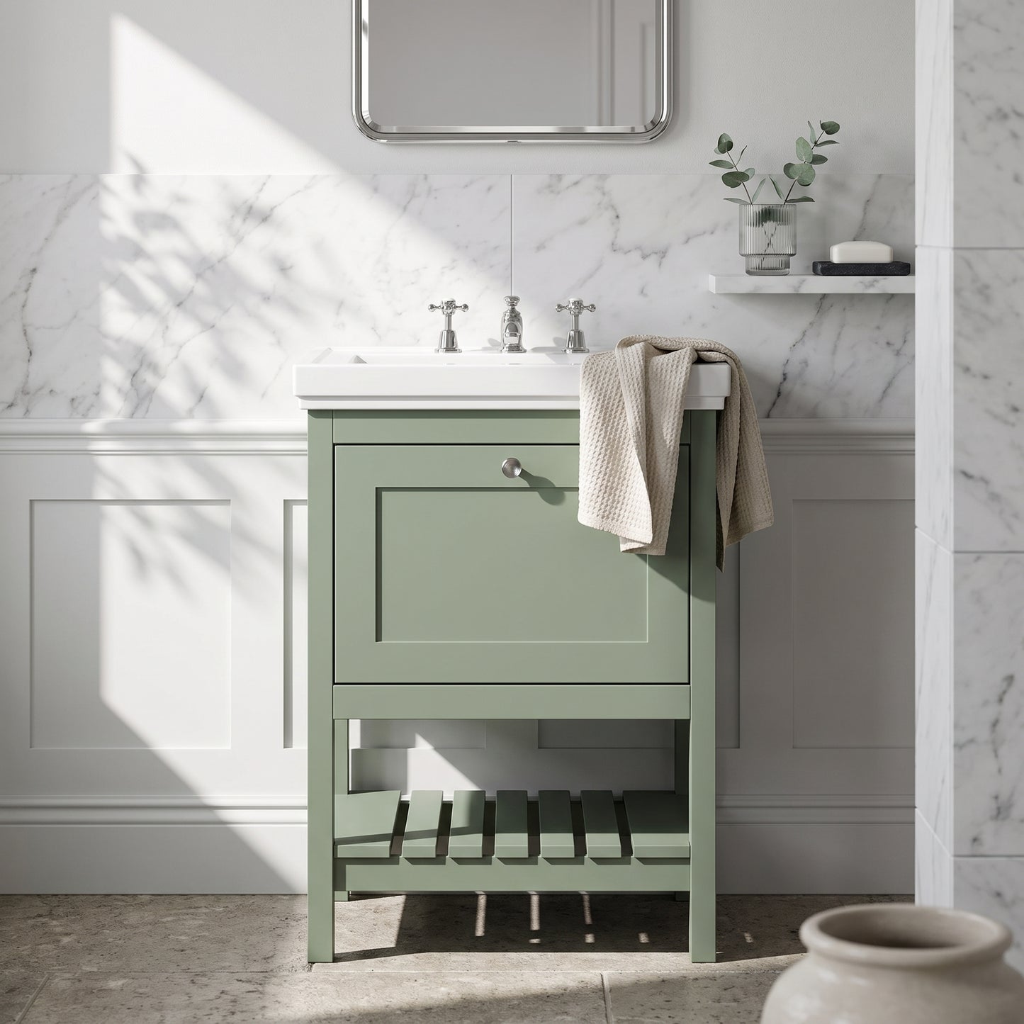 Fairford Juliette 600mm Fern Green 3 Tap Hole Floorstanding Vanity Unit