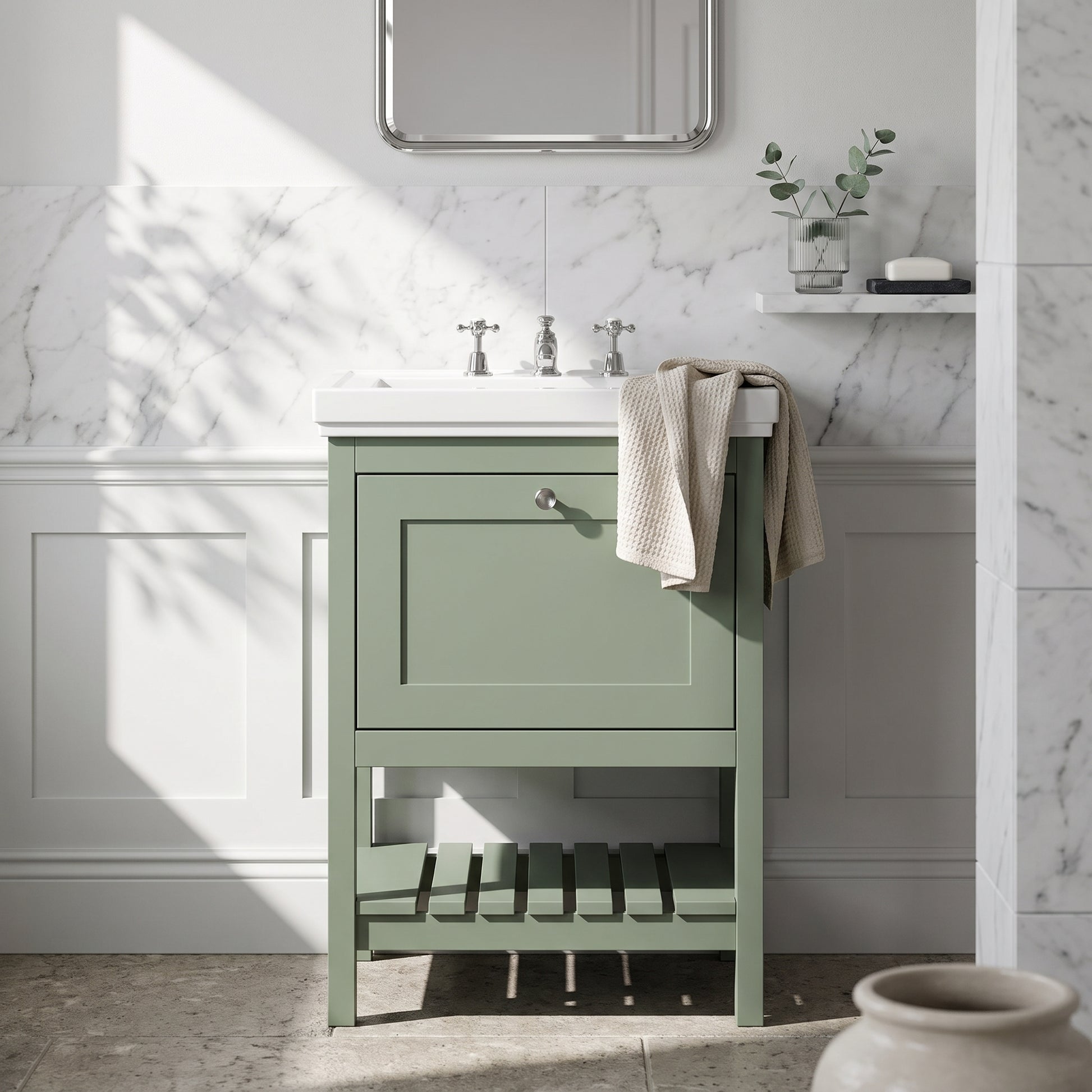 Fairford Juliette 600mm Fern Green 3 Tap Hole Floorstanding Vanity Unit