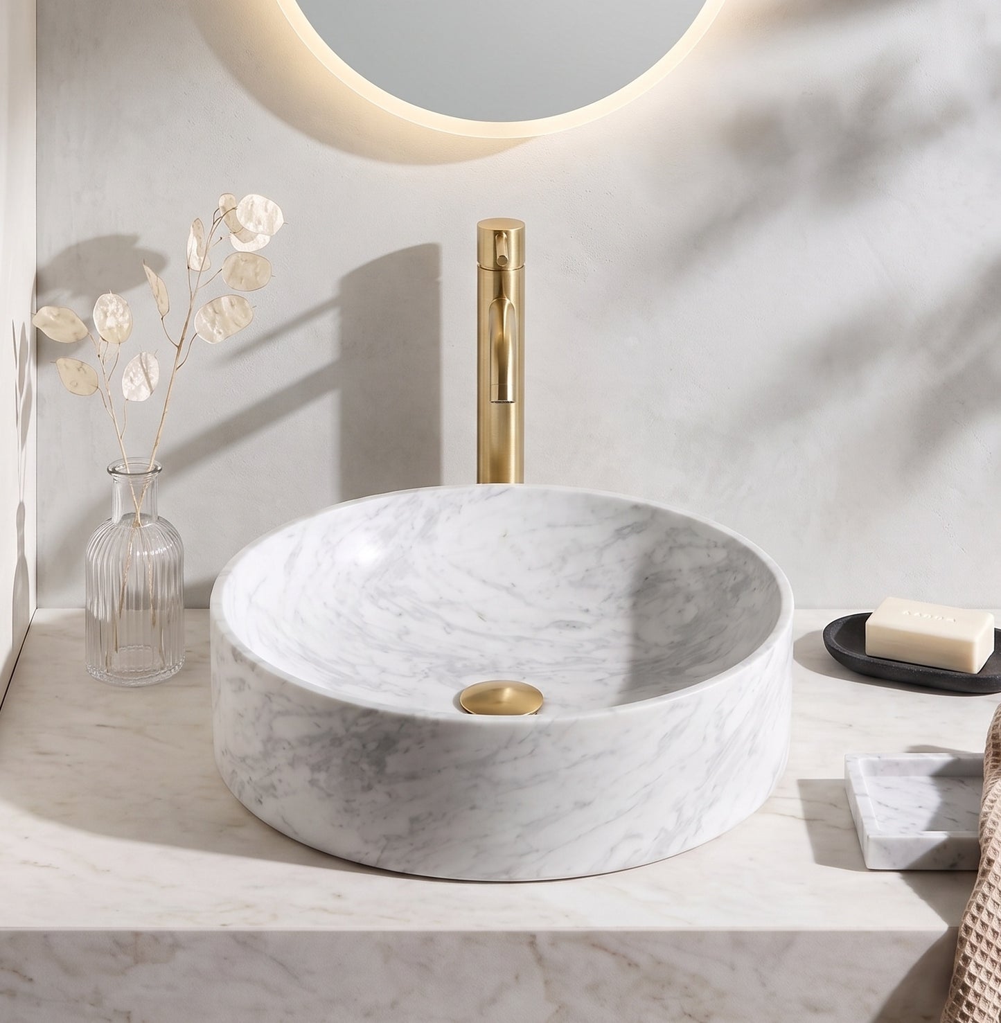 350 x 350mm Carrara Marble Round Vessel