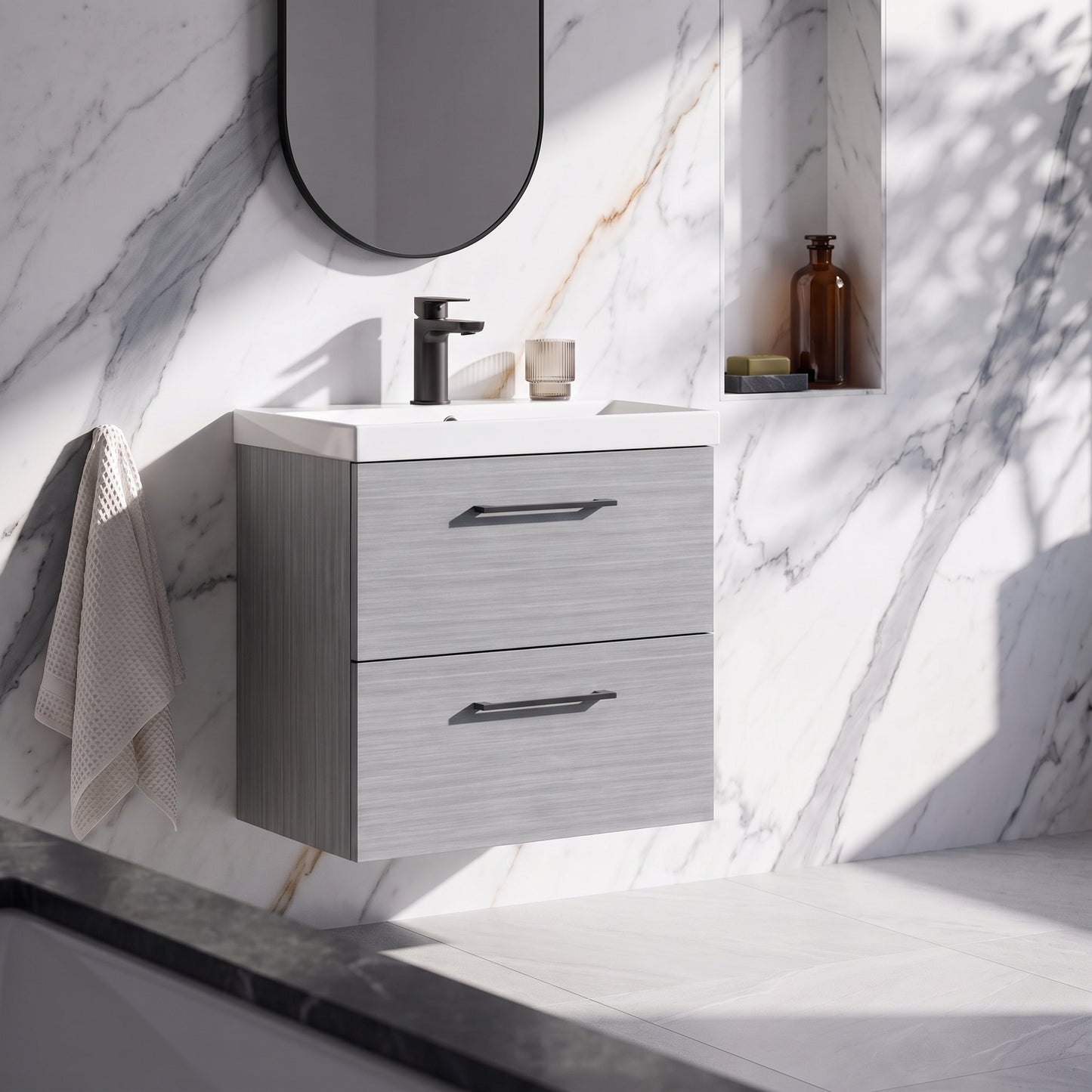 Fairford Aspri 600mm Anthracite 2-Drawer Wall Hung Vanity Unit
