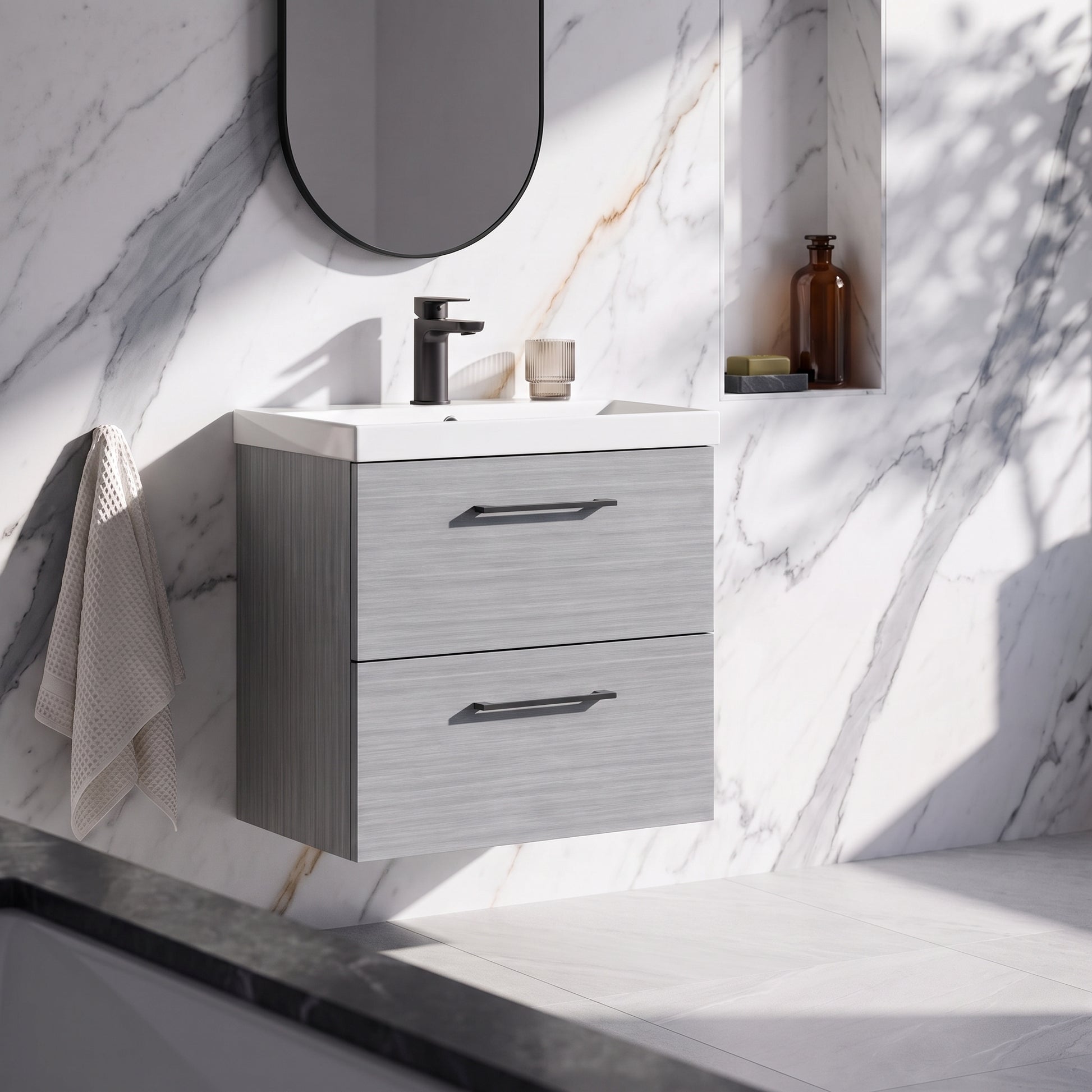 Fairford Aspri 600mm Anthracite 2-Drawer Wall Hung Vanity Unit