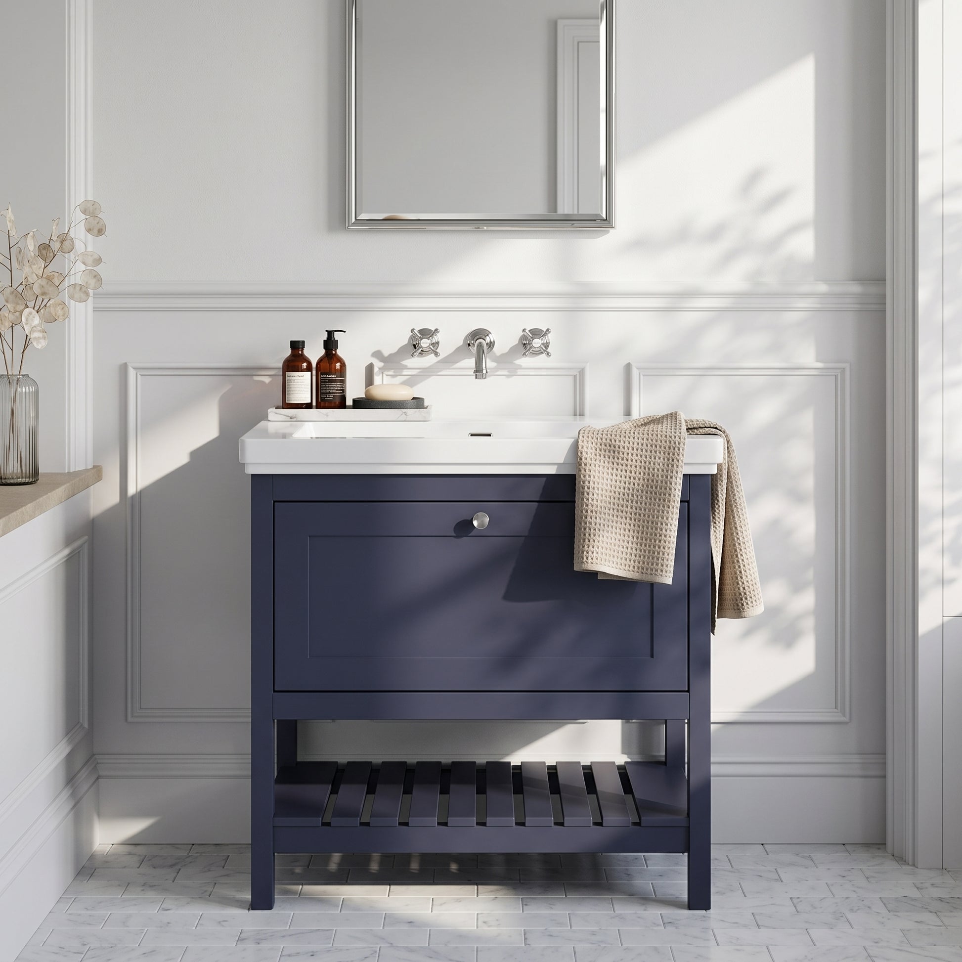 Fairford Juliette Indigo Blue 800mm 1 Drawer Floorstanding Vanity Unit with 0 Tap Hole Basin