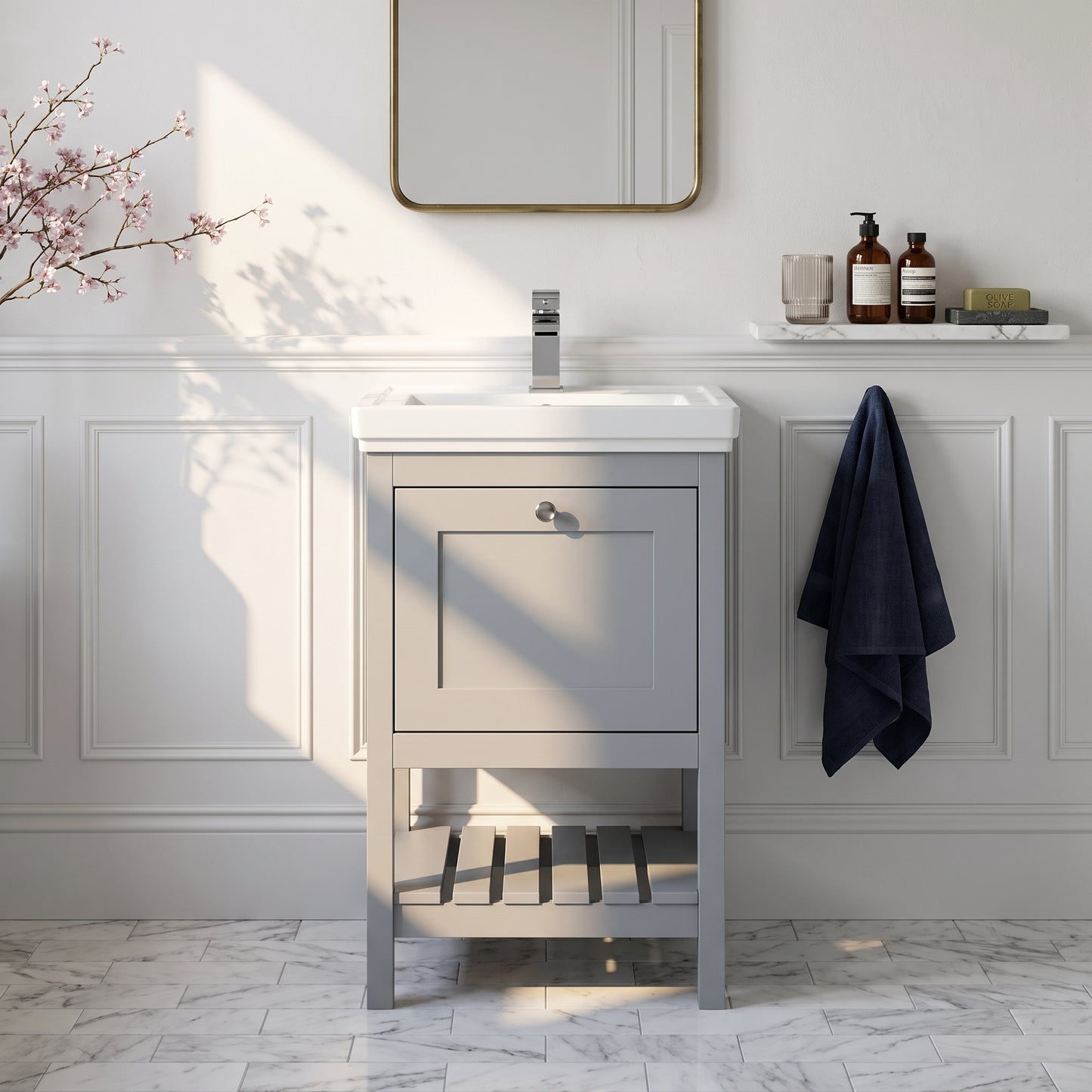Fairford Juliette Satin Grey 500mm 1 Drawer Floorstanding Vanity Unit with 0 Tap Hole Basin