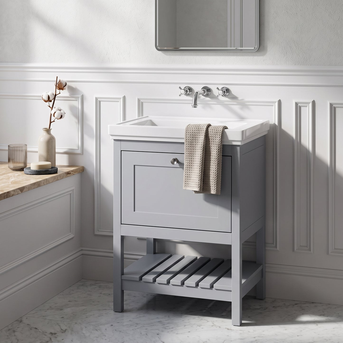 Fairford Juliette Satin Grey 600mm 1 Drawer Floorstanding Vanity Unit with 0 Tap Hole Basin