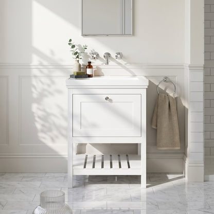 Fairford Juliette Satin White 600mm 1 Drawer Floorstanding Vanity Unit with 0 Tap Hole Basin