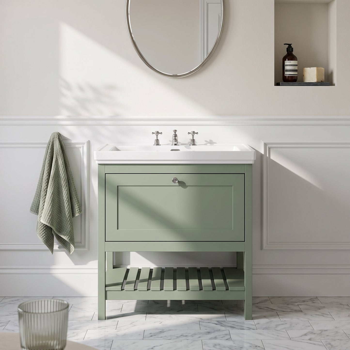 Fairford Juliette 800mm Fern Green 3 Tap Hole Floorstanding Vanity Unit