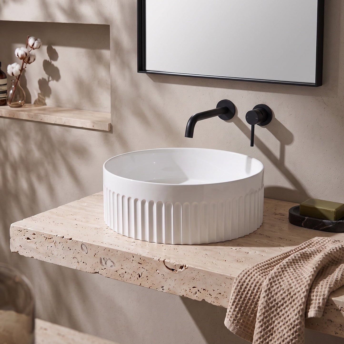 360 x 360mm fluted round vessel basin included in the pack