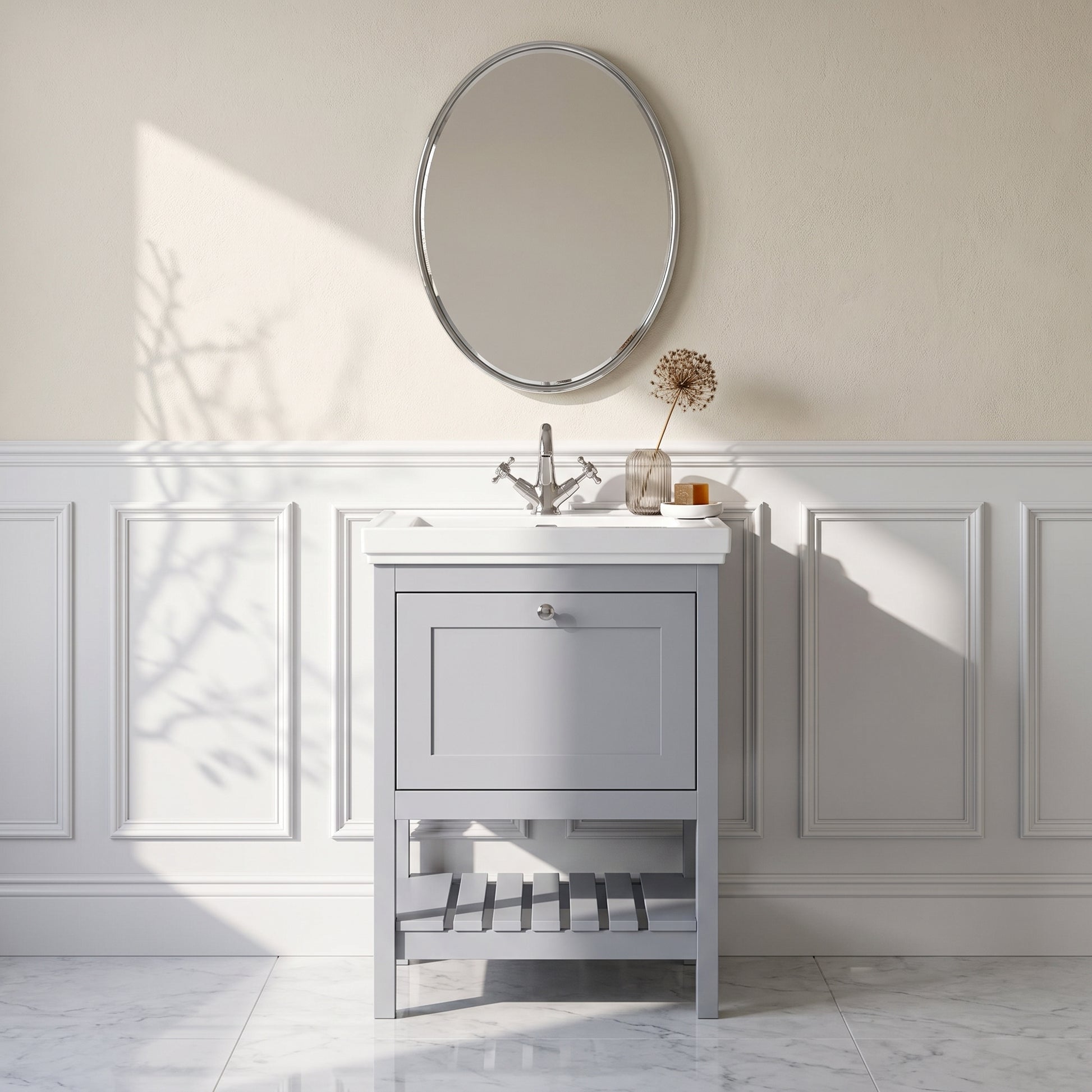 Fairford Juliette Satin Grey 600mm 1 Drawer Floorstanding Vanity Unit with 1 Tap Hole Basin