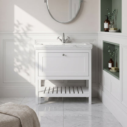 Fairford Juliette Satin White 800mm 1 Drawer Floorstanding Vanity Unit with 1 Tap Hole Basin
