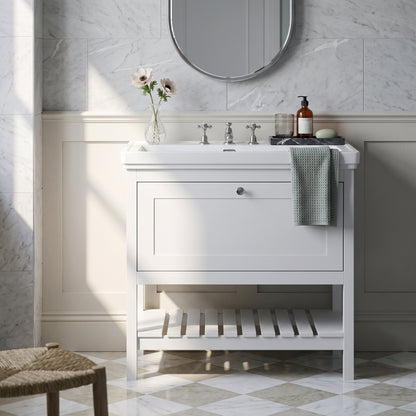 Fairford Juliette Satin White 800mm 1 Drawer Floorstanding Vanity Unit with 3 Tap Hole Basin