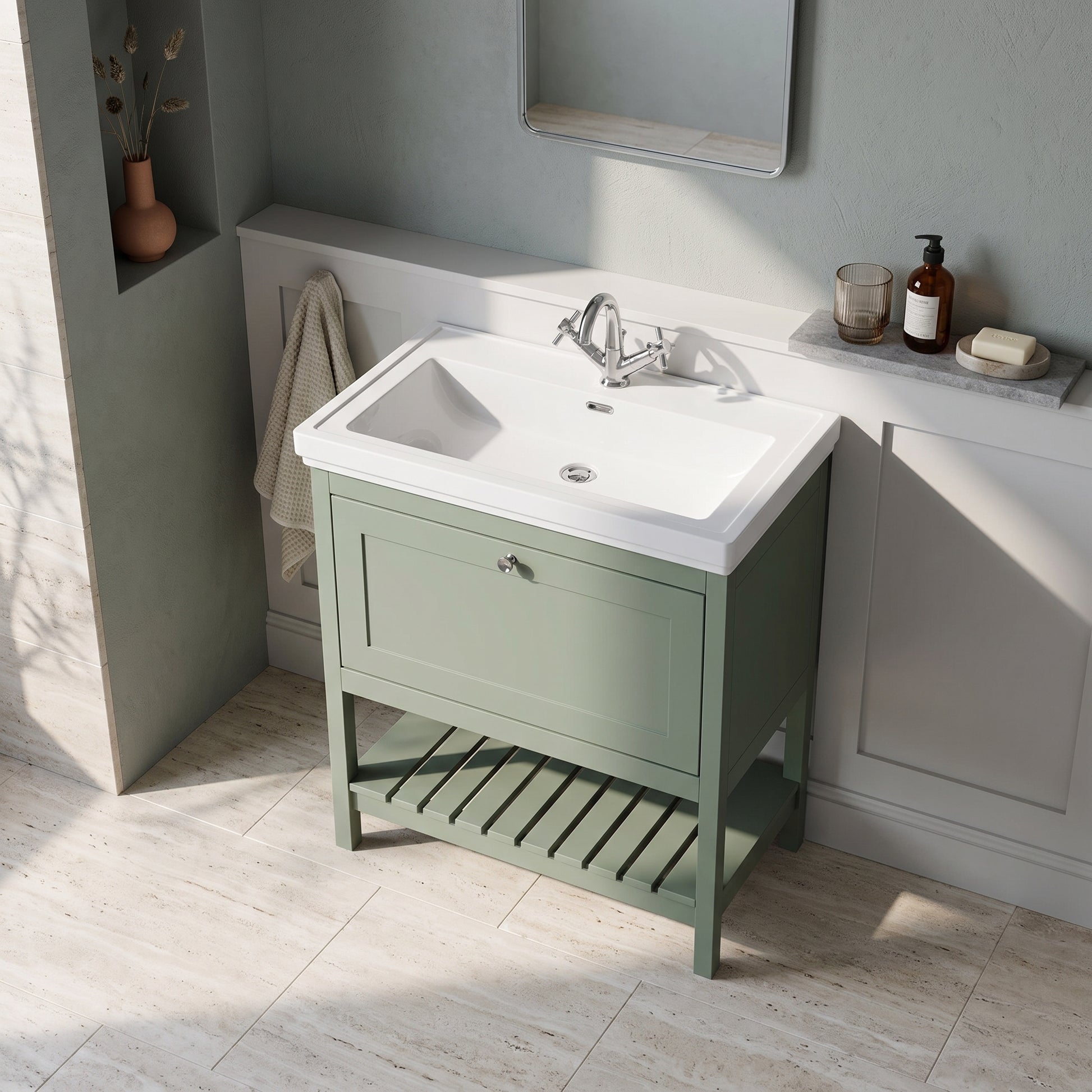 Fairford Juliette 800mm Fern Green 1 Tap Hole Floorstanding Vanity Unit