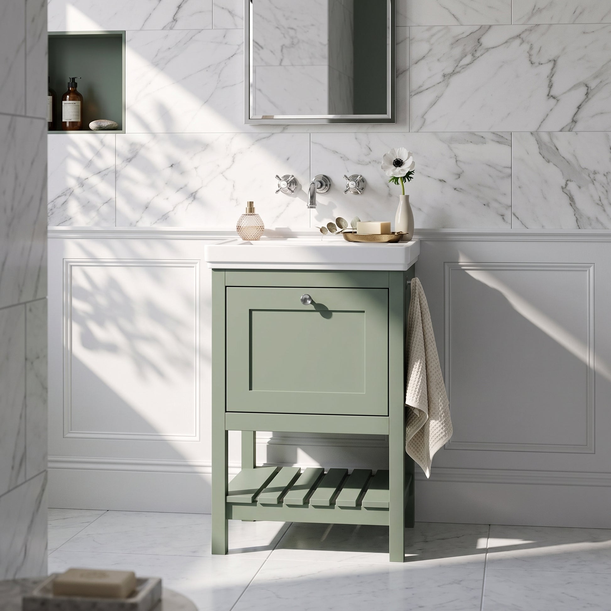 Fairford Juliette Fern Green 500mm 1 Drawer Floorstanding Vanity Unit with 0 Tap Hole Basin