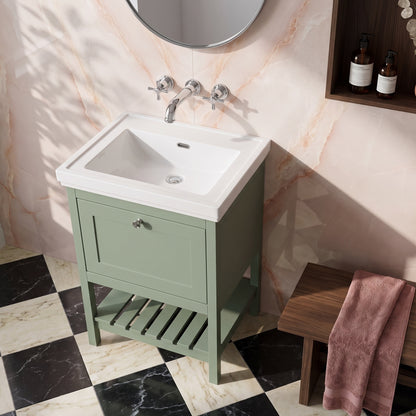 Fairford Juliette Fern Green 600mm 1 Drawer Floorstanding Vanity Unit with 0 Tap Hole Basin