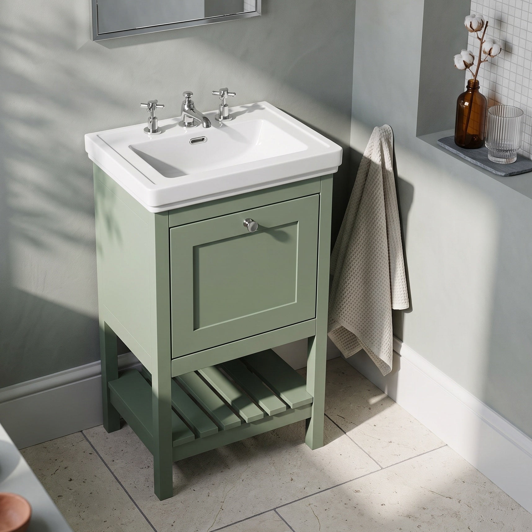 Fairford Juliette 500mm Fern Green 3 Tap Hole Floorstanding Vanity Unit