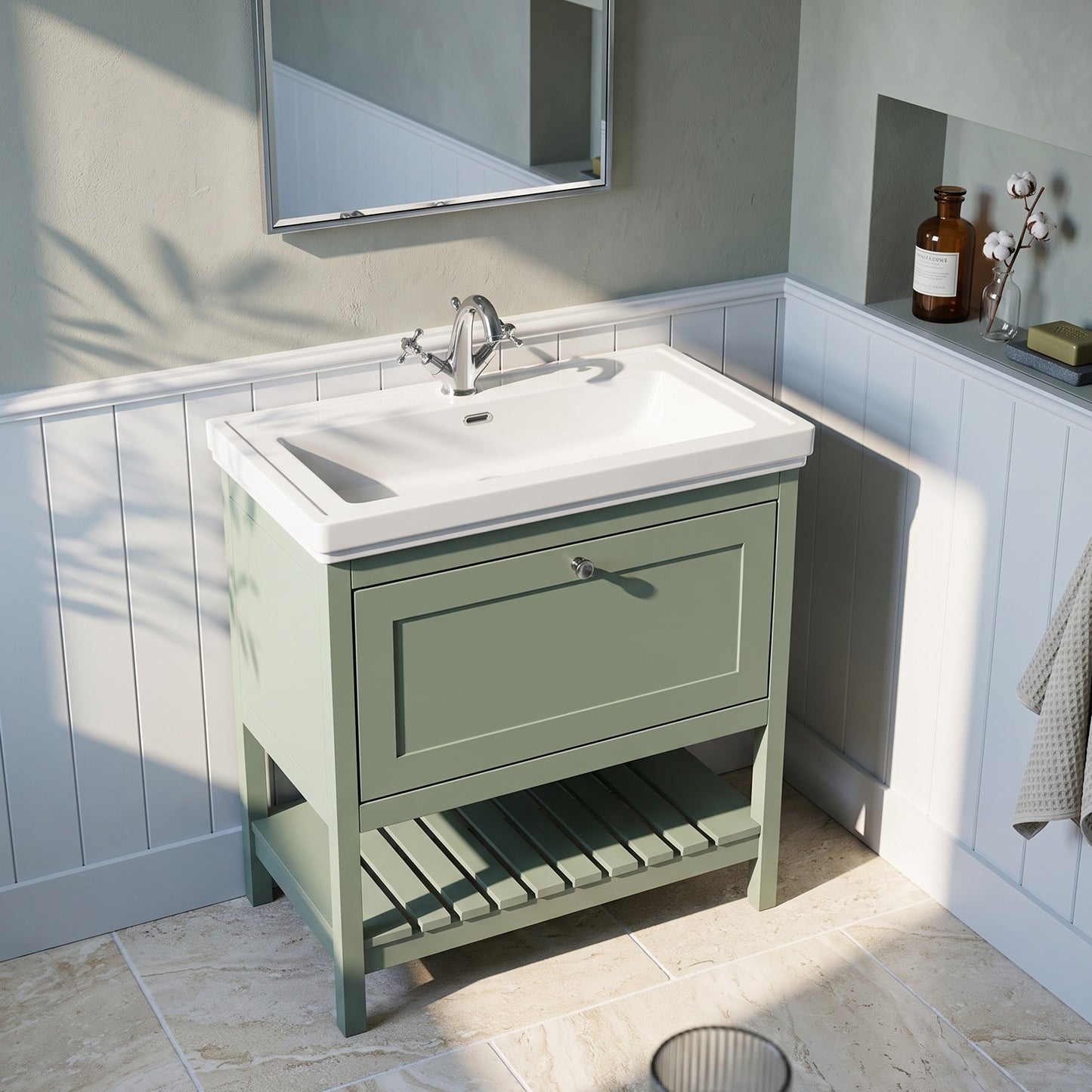 Fairford Juliette 800mm Fern Green 1 Tap Hole Floorstanding Vanity Unit