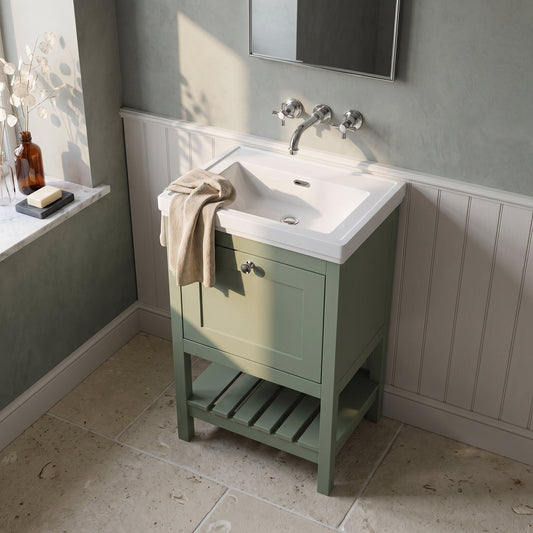 Fairford Juliette Fern Green 500mm 1 Drawer Floorstanding Vanity Unit with 0 Tap Hole Basin