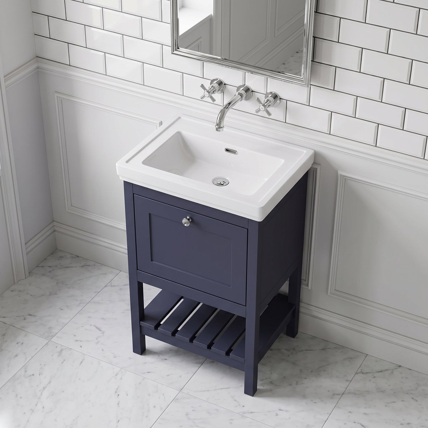 Fairford Juliette Indigo Blue 500mm 1 Drawer Floorstanding Vanity Unit with 0 Tap Hole Basin
