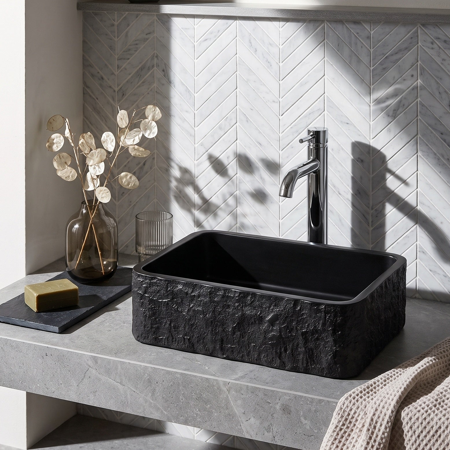 406 x 286mm Naturale Black Rectangle Countertop Basin