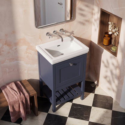 Fairford Juliette Indigo Blue 500mm 1 Drawer Floorstanding Vanity Unit with 0 Tap Hole Basin