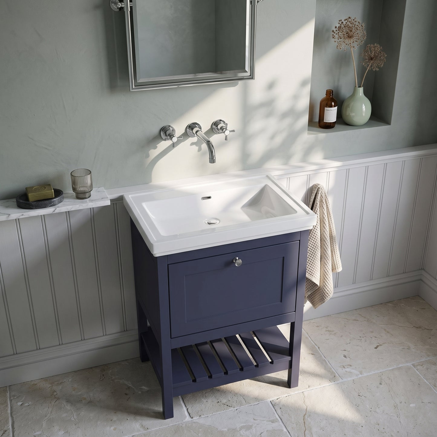 Fairford Juliette Indigo Blue 600mm 1 Drawer Floorstanding Vanity Unit with 0 Tap Hole Basin