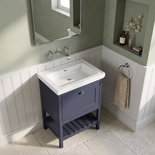 Fairford Juliette Indigo Blue 600mm 1 Drawer Floorstanding Vanity Unit with 0 Tap Hole Basin