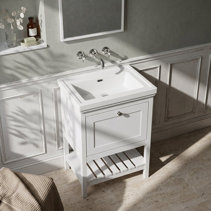 Fairford Juliette Satin White 600mm 1 Drawer Floorstanding Vanity Unit with 0 Tap Hole Basin