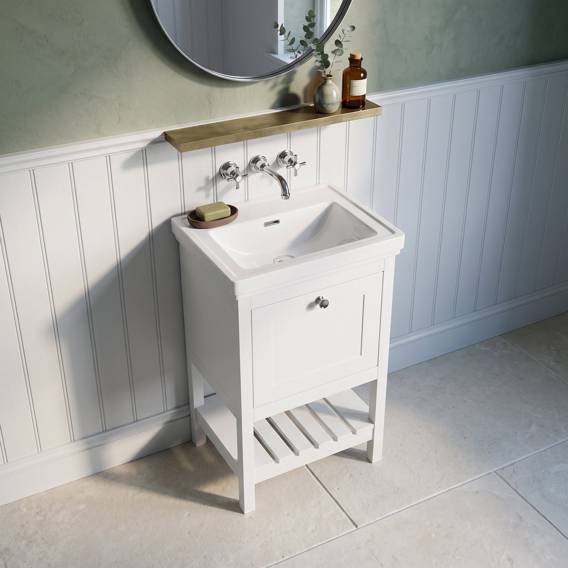 Fairford Juliette Satin White 500mm 1 Drawer Floorstanding Vanity Unit with 0 Tap Hole Basin