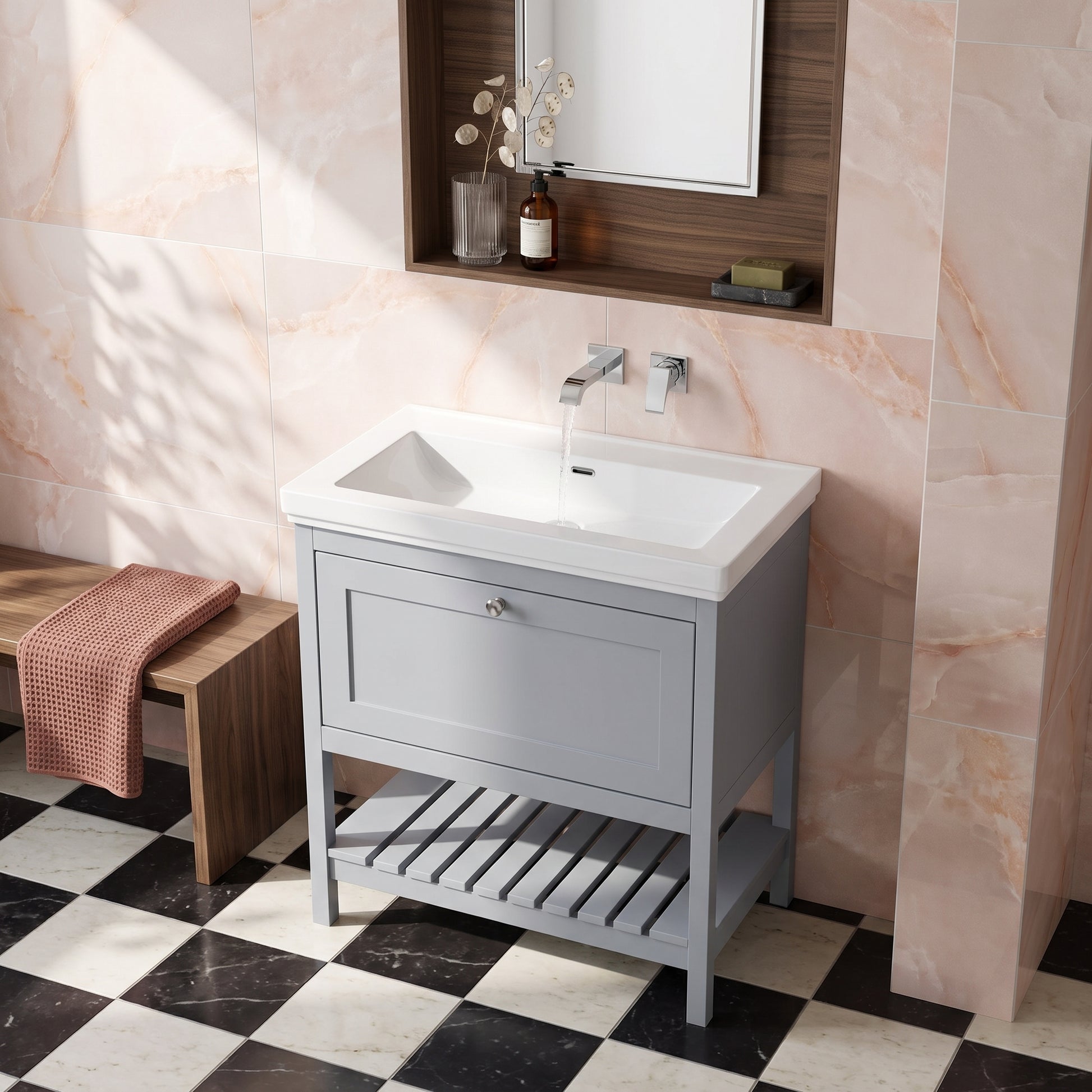 Fairford Juliette Satin Grey 800mm 1 Drawer Floorstanding Vanity Unit with 0 Tap Hole Basin