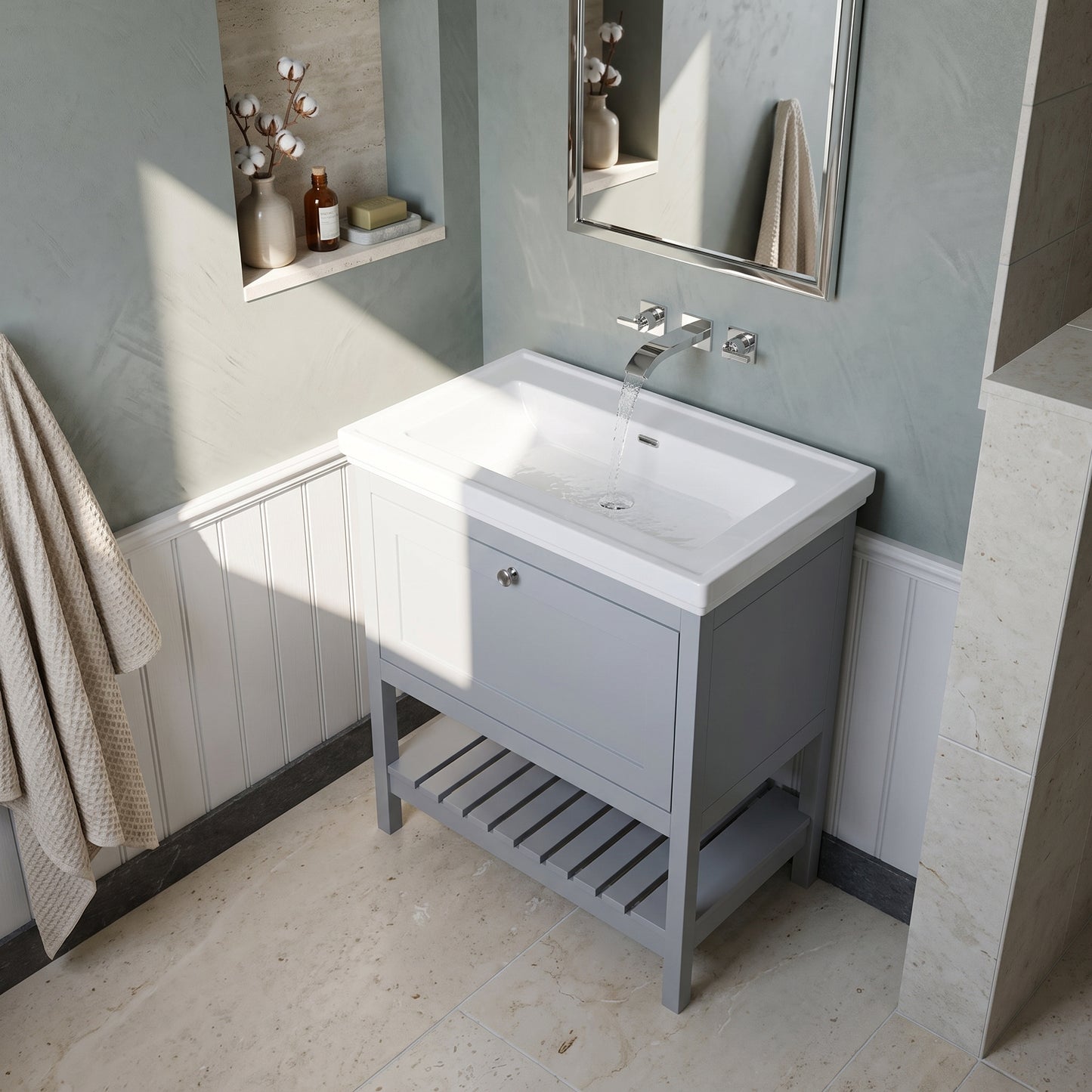 Fairford Juliette Satin Grey 800mm 1 Drawer Floorstanding Vanity Unit with 0 Tap Hole Basin