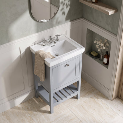 Fairford Juliette Satin Grey 500mm 1 Drawer Floorstanding Vanity Unit with 3 Tap Hole Basin