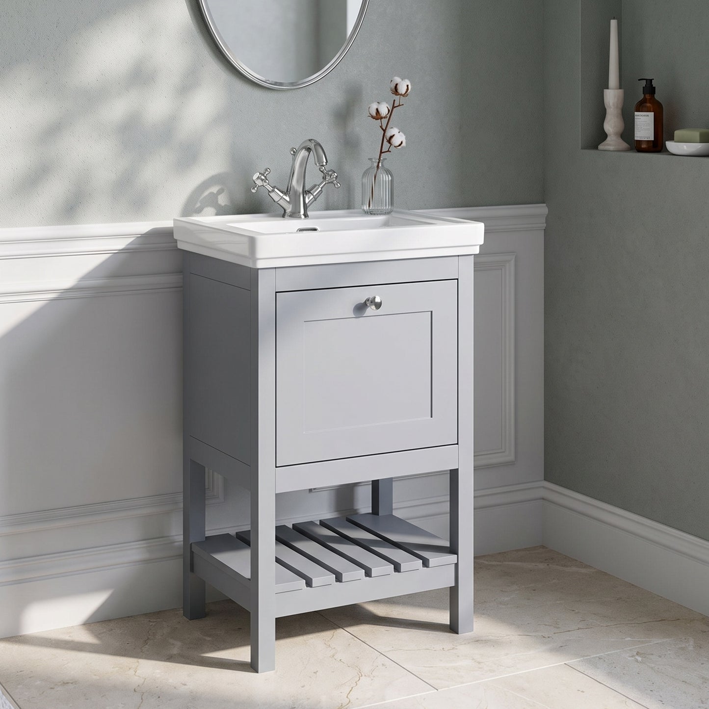 Fairford Juliette Satin Grey 500mm 1 Drawer Floorstanding Vanity Unit with 1 Tap Hole Basin