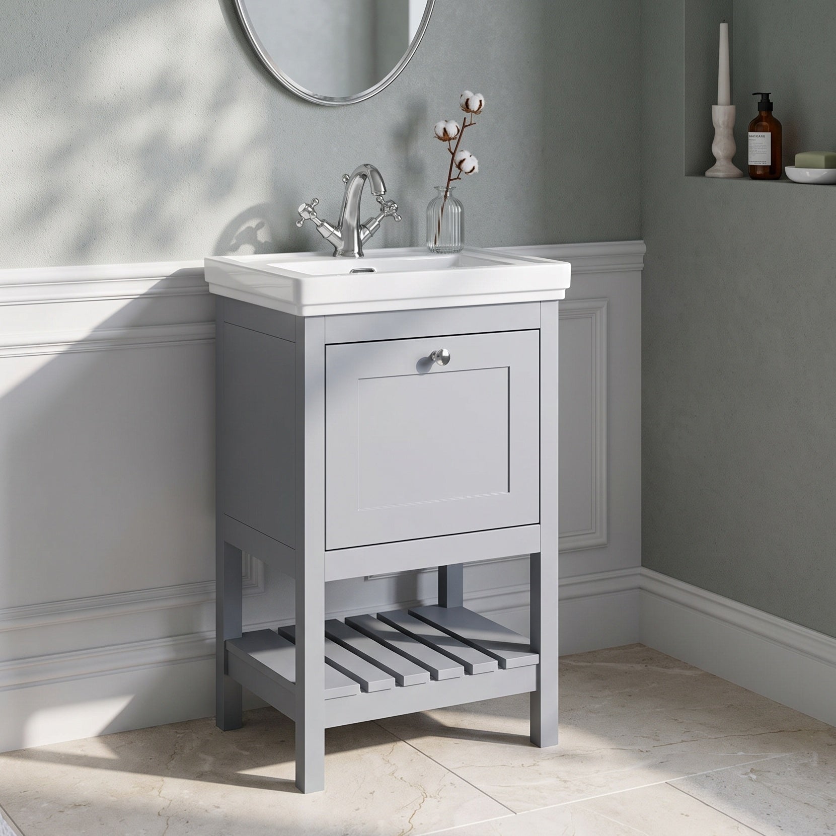 Fairford Juliette Satin Grey 500mm 1 Drawer Floorstanding Vanity Unit with 1 Tap Hole Basin