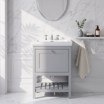 Fairford Juliette Satin Grey 600mm 1 Drawer Floorstanding Vanity Unit with 3 Tap Hole Basin