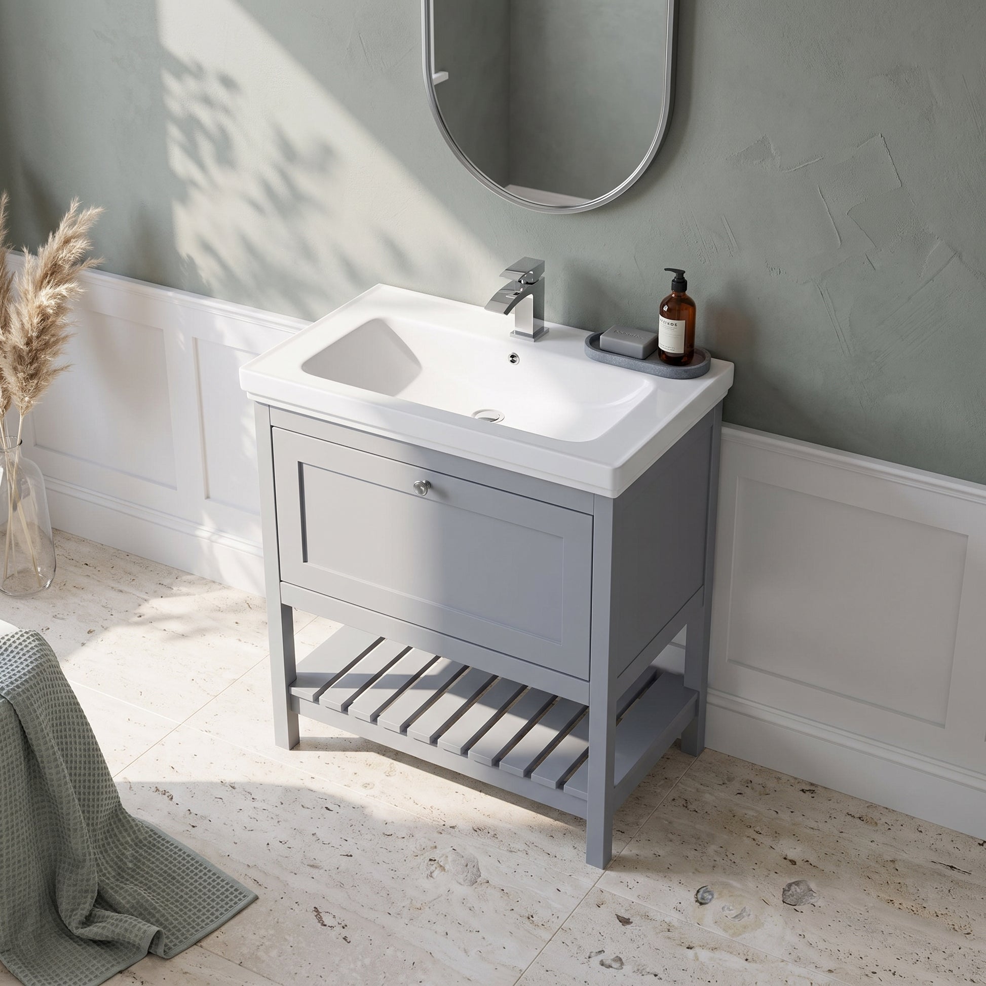 Fairford Juliette Satin Grey 800mm 1 Drawer Floorstanding Vanity Unit with 1 Tap Hole Basin