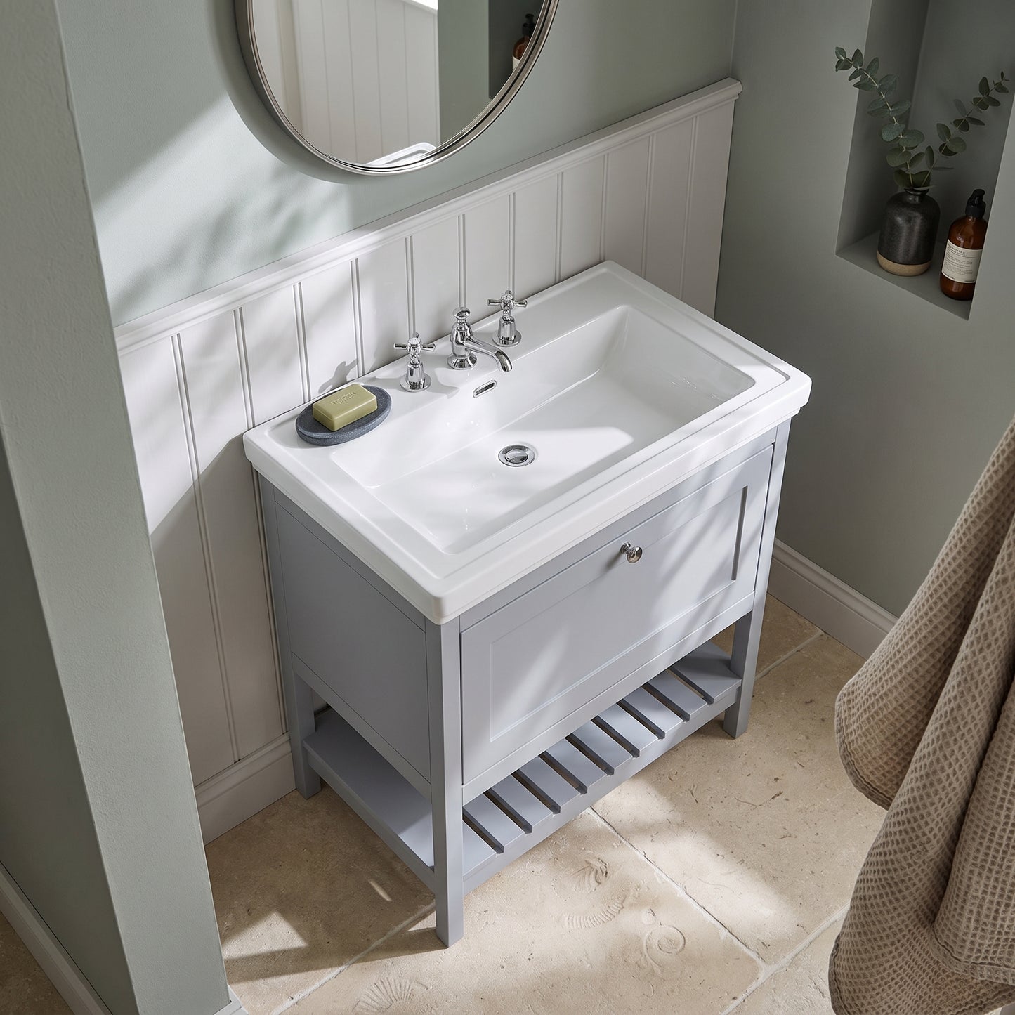 Fairford Juliette Satin Grey 800mm 1 Drawer Floorstanding Vanity Unit with 3 Tap Hole Basin